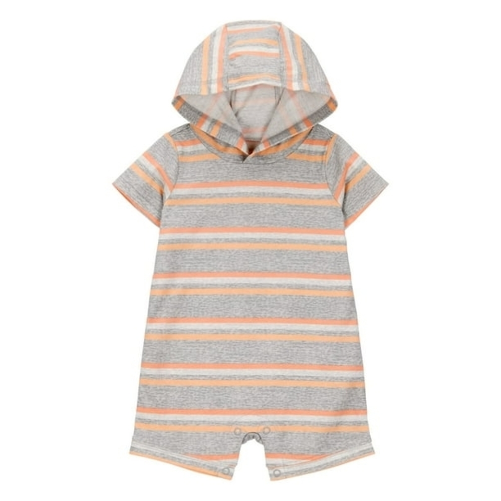 NWT Carter's Striped Gray and Orange Hooded Baby/Toddler Romper Size 18mo.